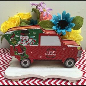 Grinch cookie tin/Red Truck candy tin. New